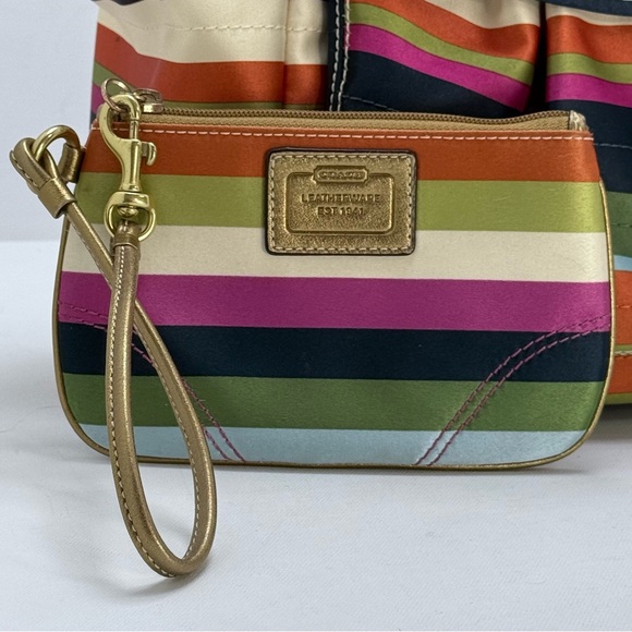 Coach Legacy Multicolor Turnlock Satin Stripe Leah Tote + Wristlet - Picture 13 of 13
